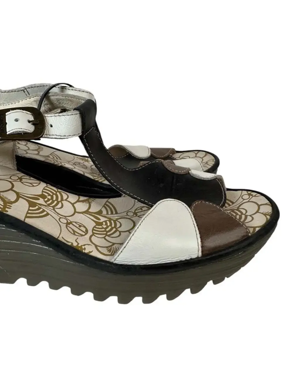 Fly London Yima Leather Colorblock Platform Wedge Sandals Euro 40 Womens